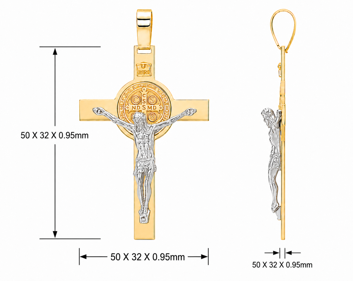 18KT Yellow And White Gold St Benedict Crucifix