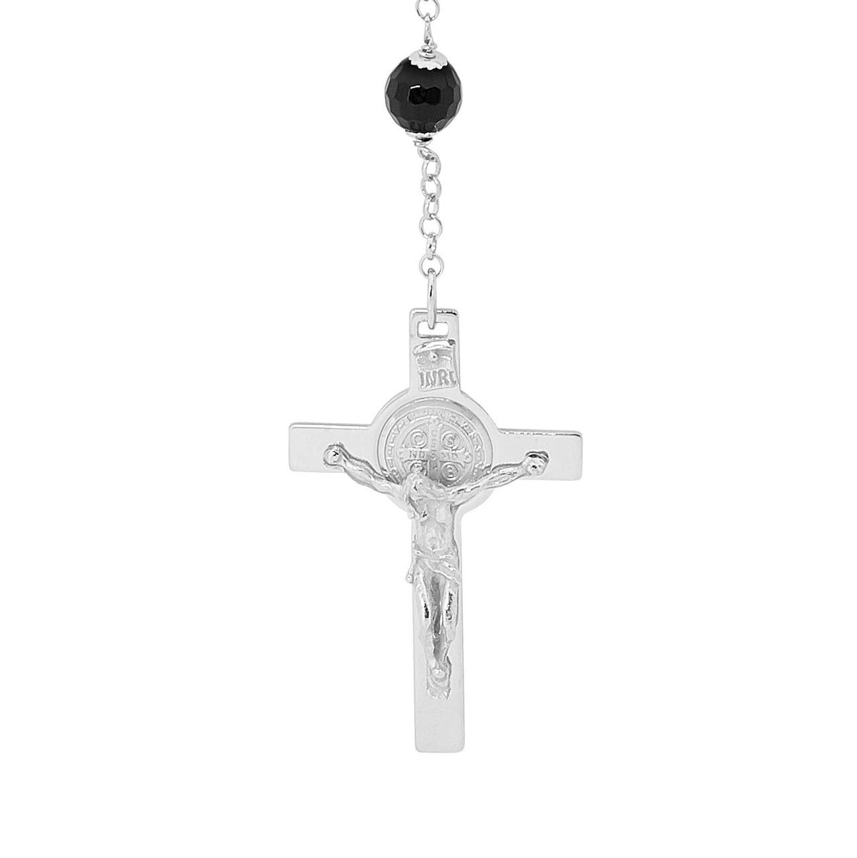 Sterling Silver Black Onyx Rosary Bead Necklace