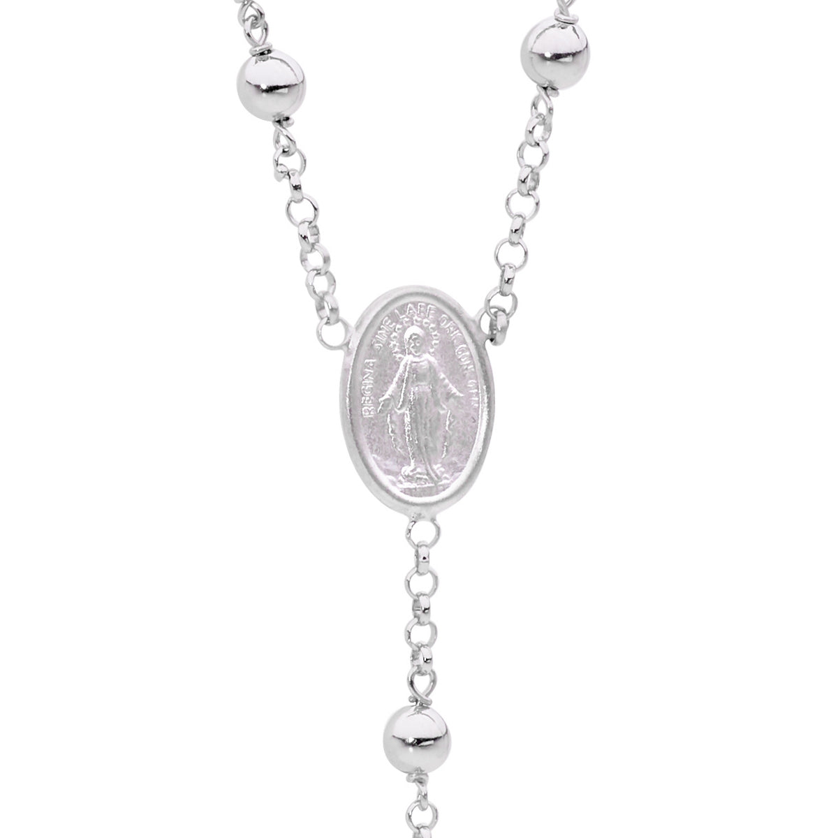 Sterling Silver Plain Rosary Bead Necklace
