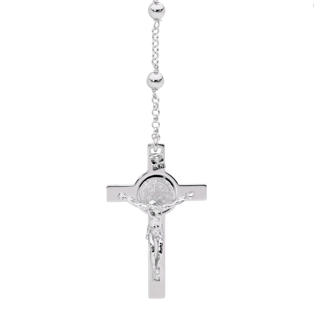 Sterling Silver Plain Rosary Bead Necklace