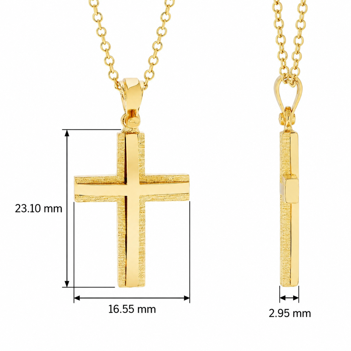 18KT Yellow Gold Shiny and Matt Cross Pendant