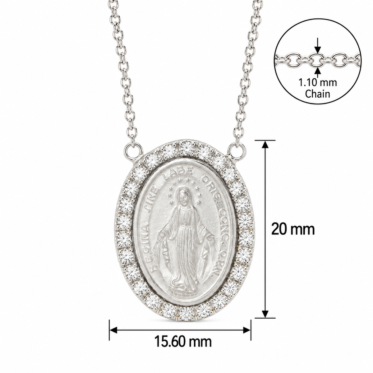 18KT White Gold Lady of Miraculous Diamond Medal Necklace