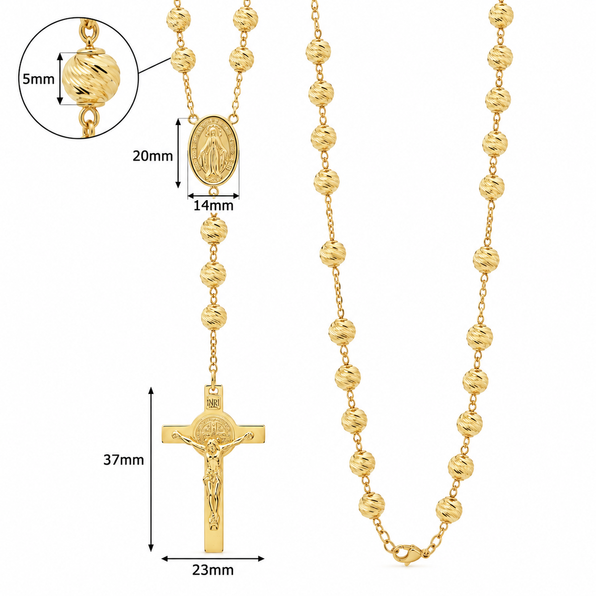 18KT Yellow Gold Rosary Diamond Cut Rosary Necklace