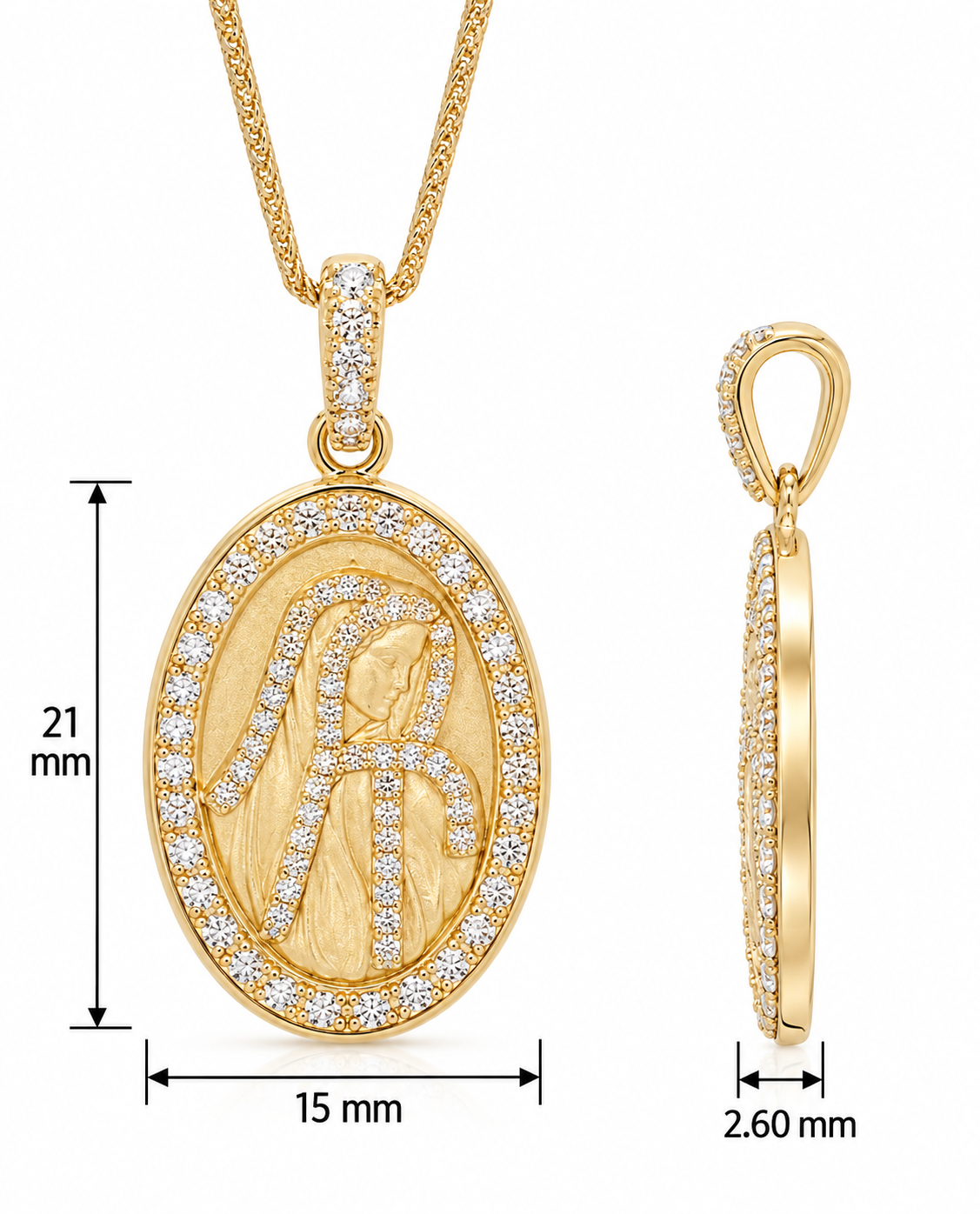 18KT Yellow Gold Our Lady Diamond Medal Necklace