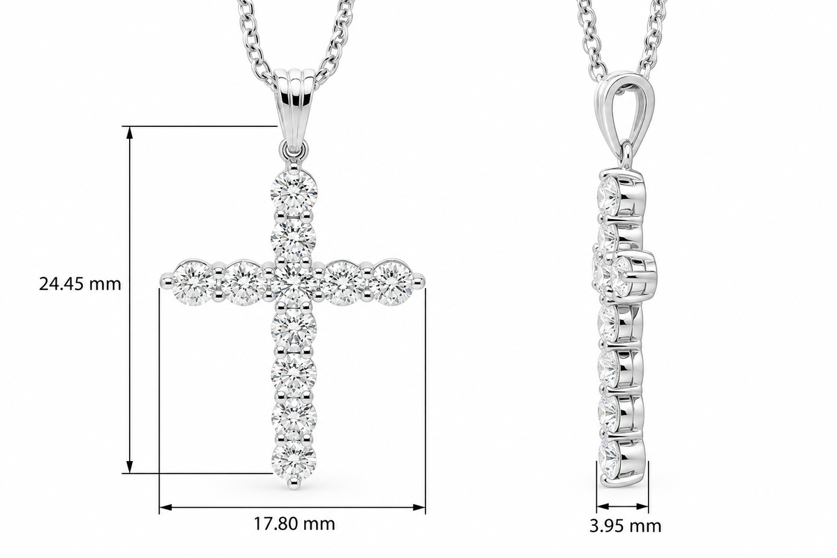 18KT White Gold Diamond Cross Pendant - Size 24.4x18mm