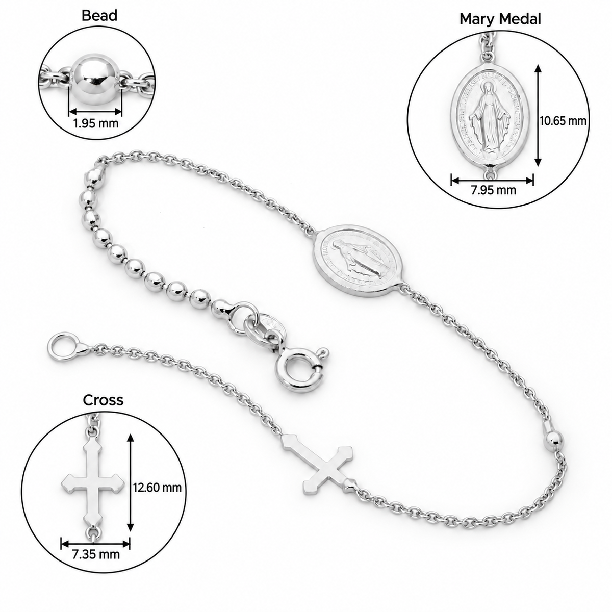 18KT White Gold Rosary Bead Bracelet