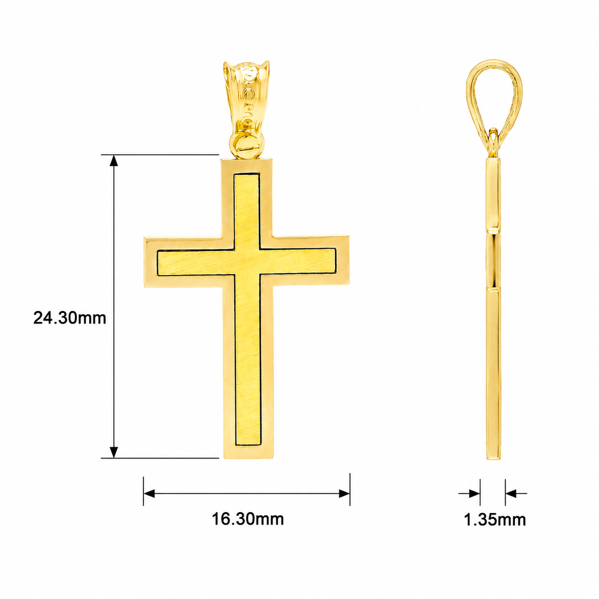 18KT Yellow Gold Shiny & Matt Cross Pendant