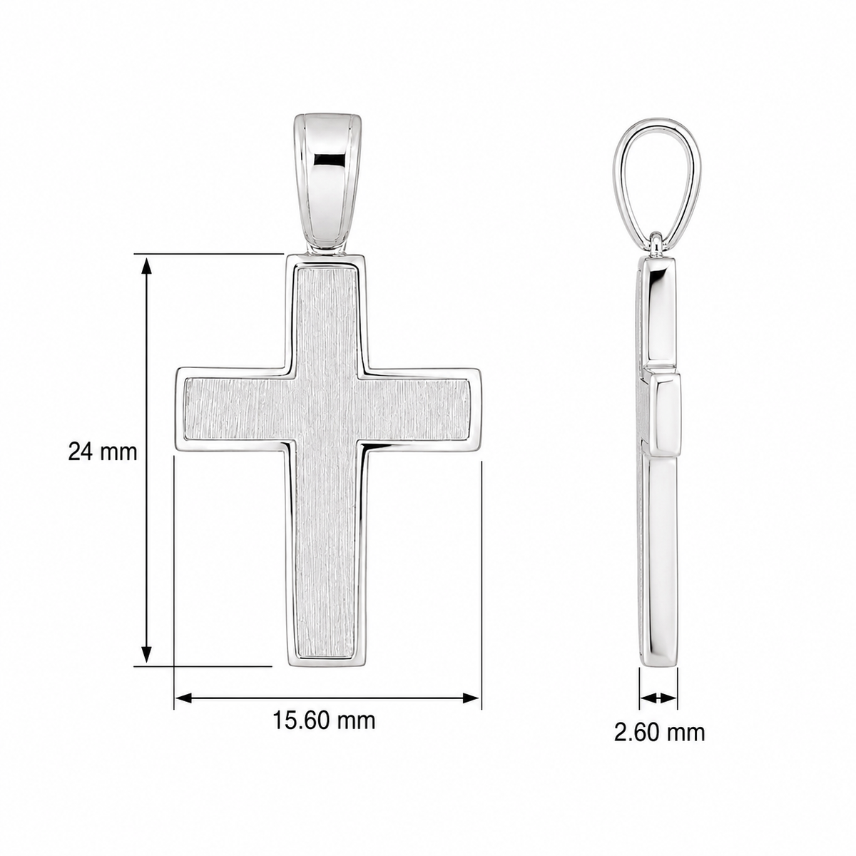 9KT White Gold Brushed Finish Cross Pendant