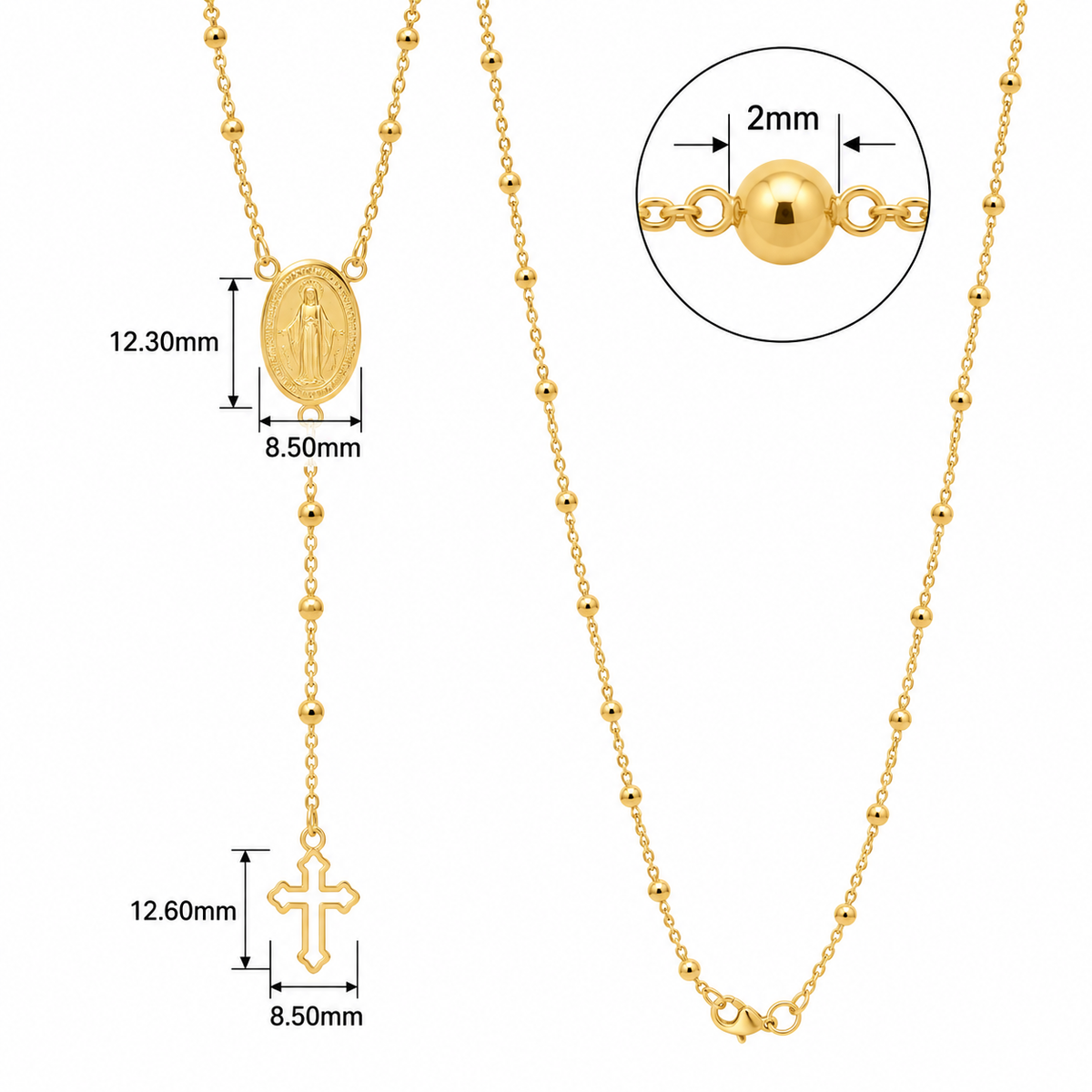 18KT Yellow Gold Rosary Bead Necklace