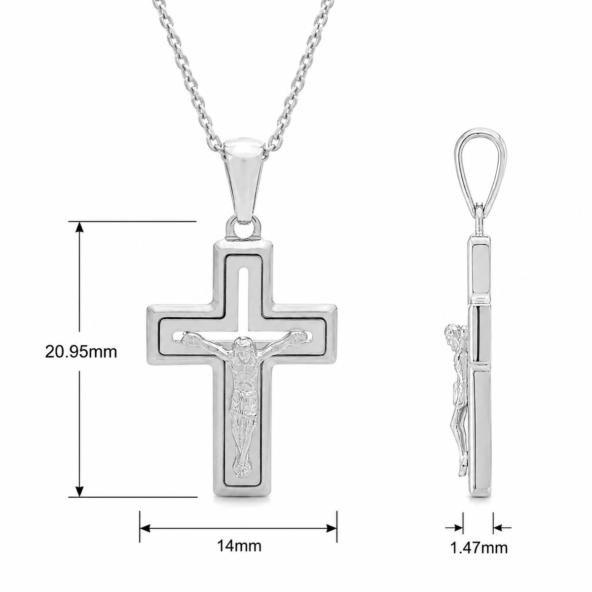 18KT White Gold Square Shape Cross Pendant