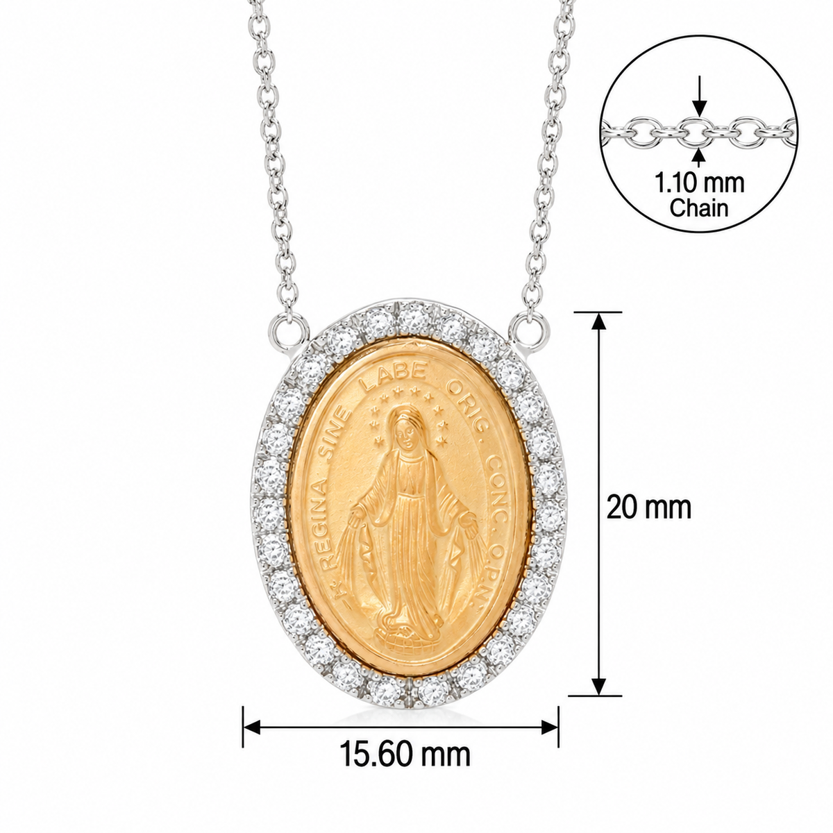 18KT White/Rose Gold Lady of Miraculous Diamond Medal Necklace