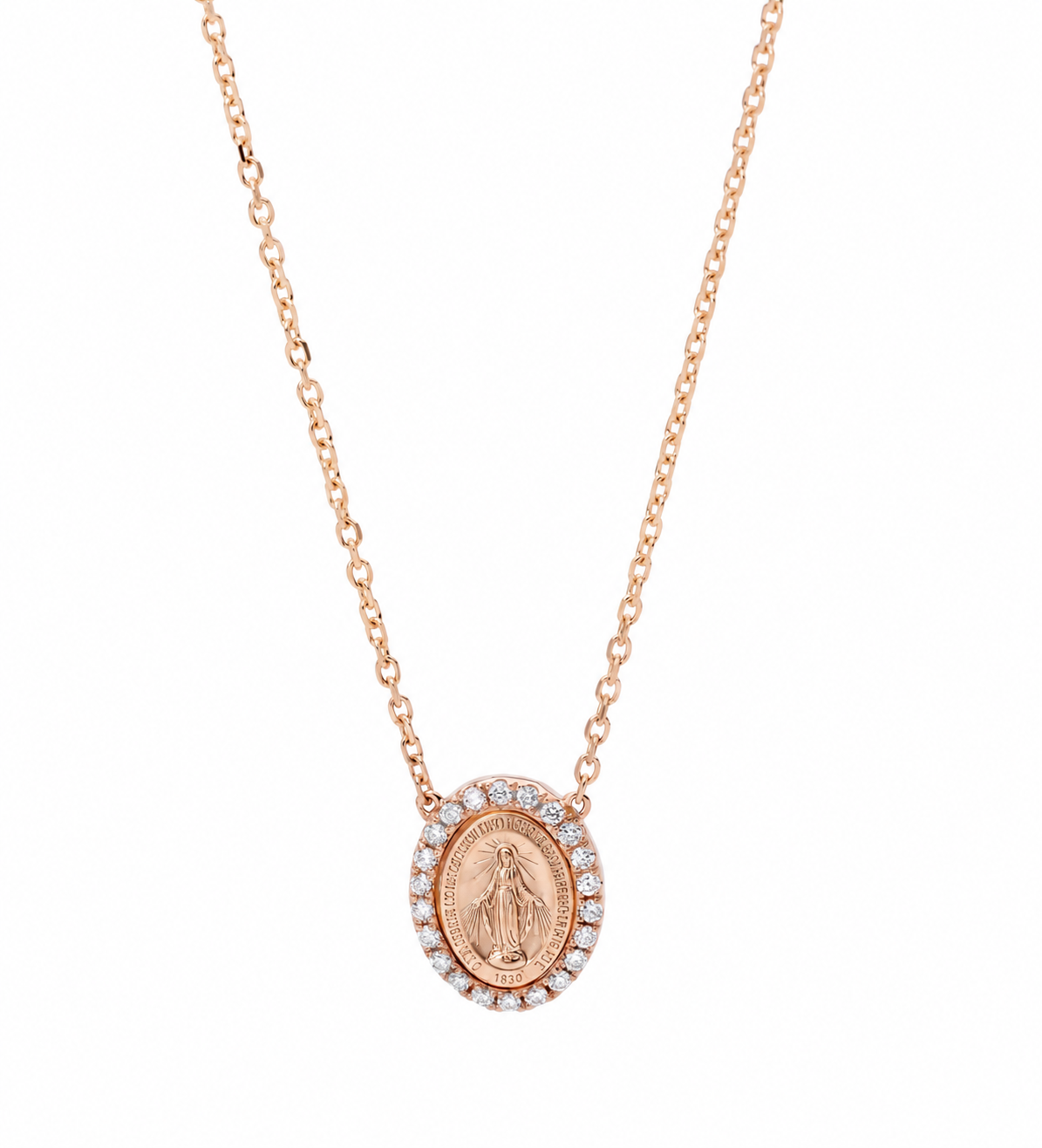 18KT Rose Gold Lady of Miraculous Diamond Medal Necklace