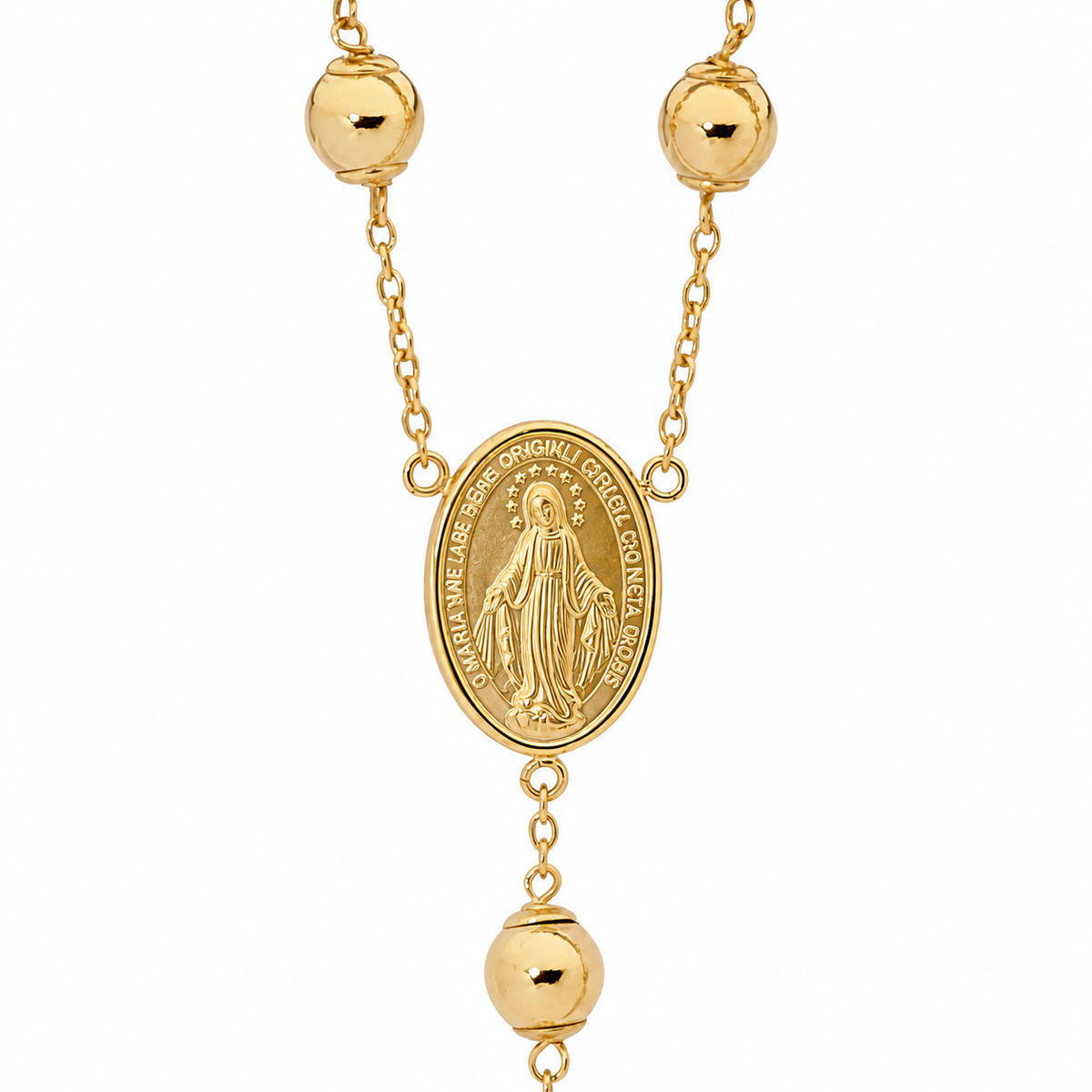 18KT Yellow Gold Plain Rosary Bead Necklace with St. Benedict