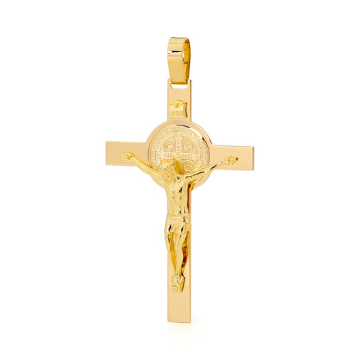 9KT Yellow Gold St Benedict Cross Pendant - Size 28x17.4mm