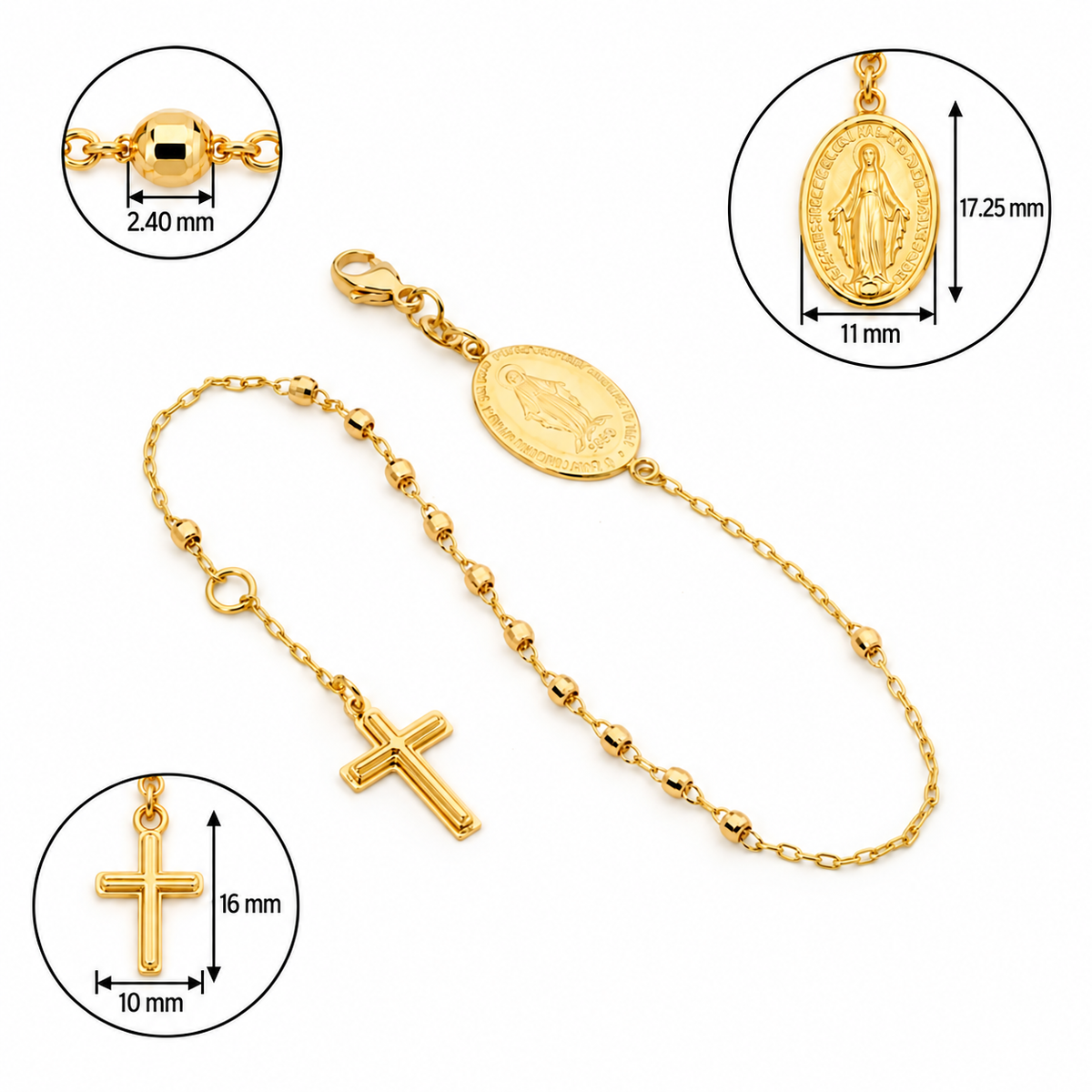 18KT Yellow Gold Diamond Cut Rosary Bracelet