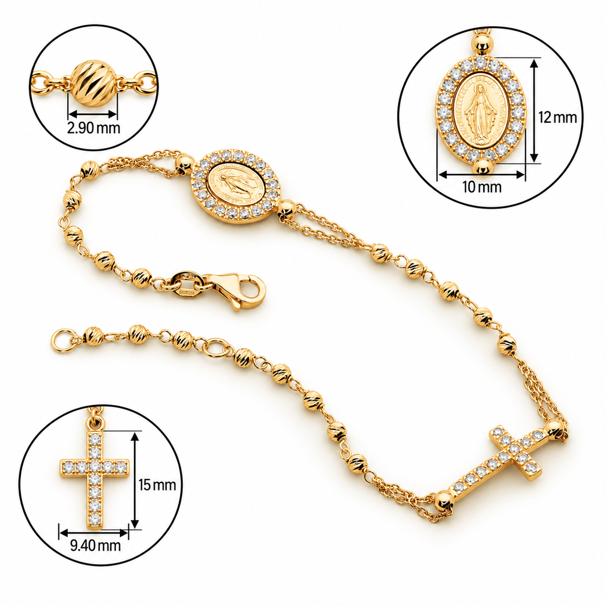 18KT Yellow Gold Diamond Cut Rosary Bracelet