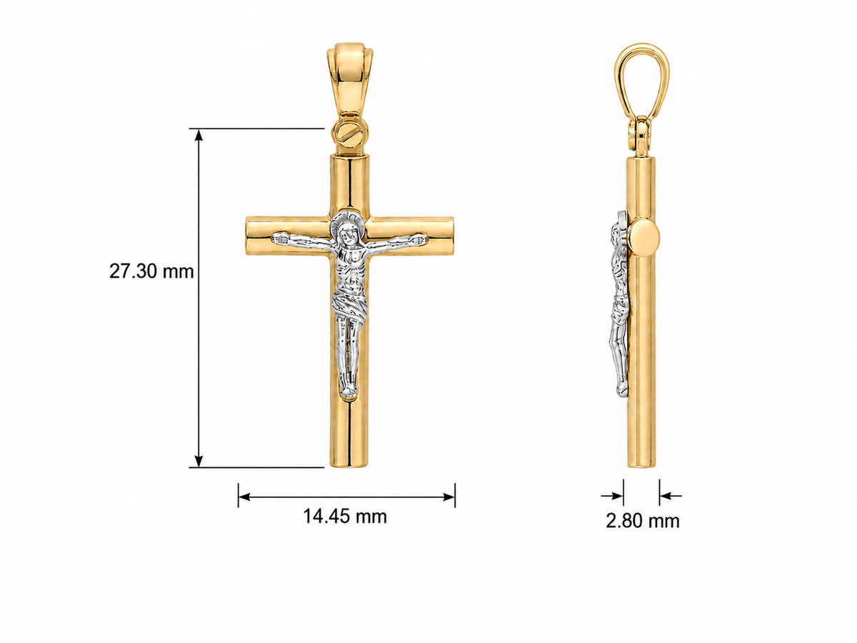 18KT Yellow And White Gold Tube Crucifix