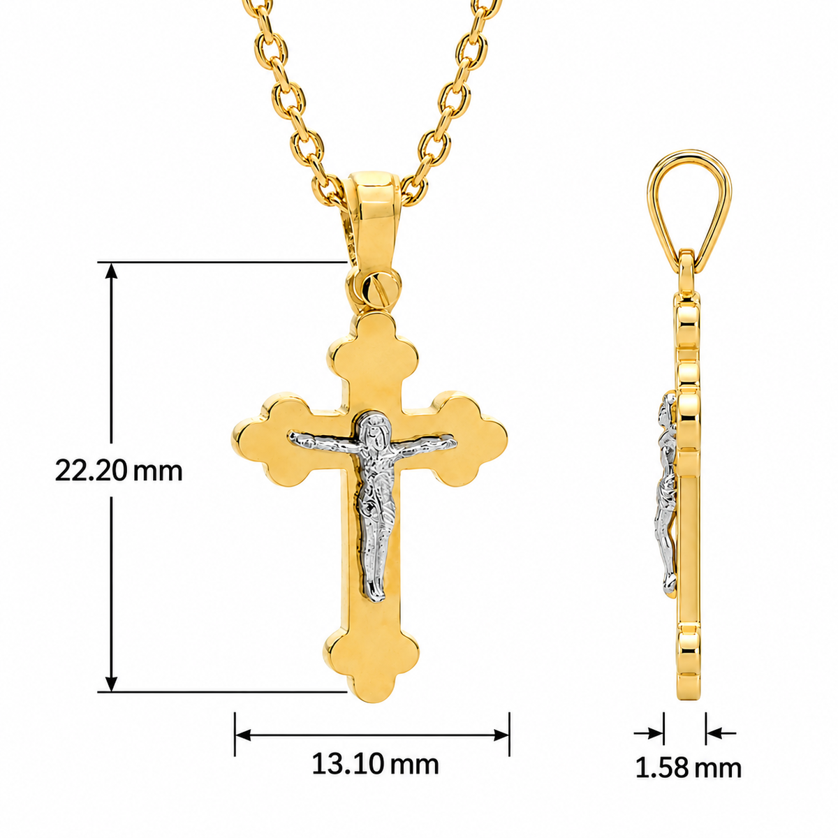 18KT Yellow And White Orthodox Cross Pendant