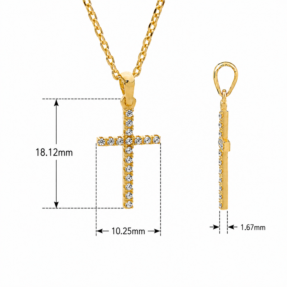 18KT Yellow Gold CZ Cross Pendant