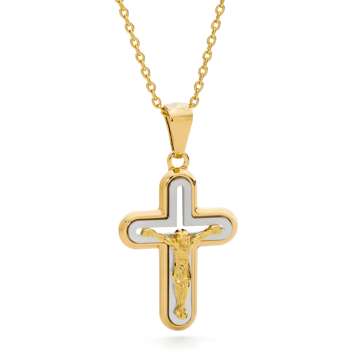 18KT Yellow and White Gold Round Shape Cross Pendant