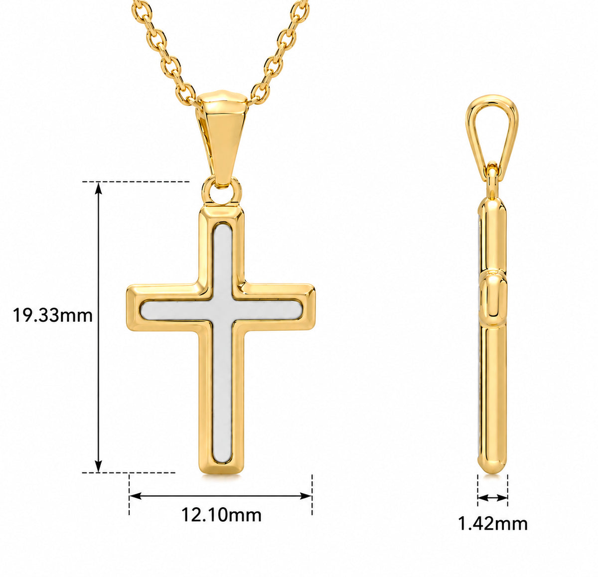 18KT Yellow and White Gold Square Plain Shape Cross Pendant