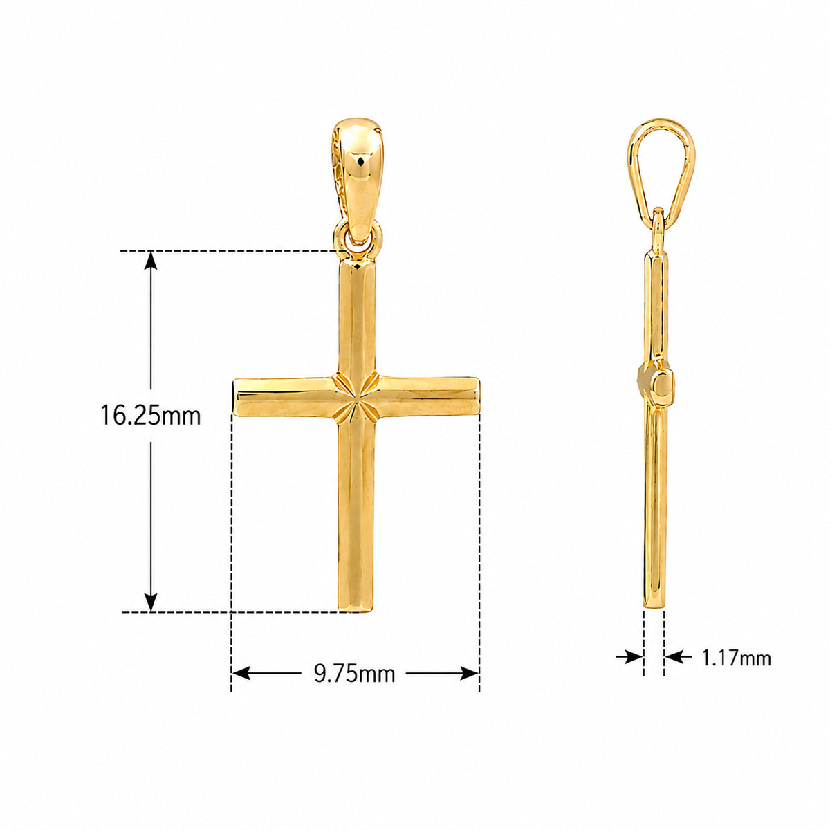 18KT Yellow Gold Plain Cross Pendant (Chain Not Included)