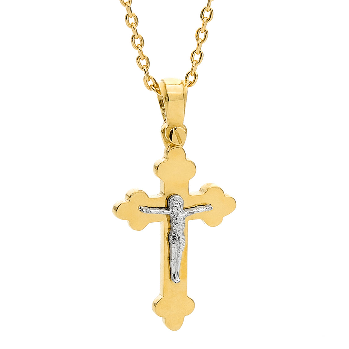 18KT Yellow And White Orthodox Cross Pendant