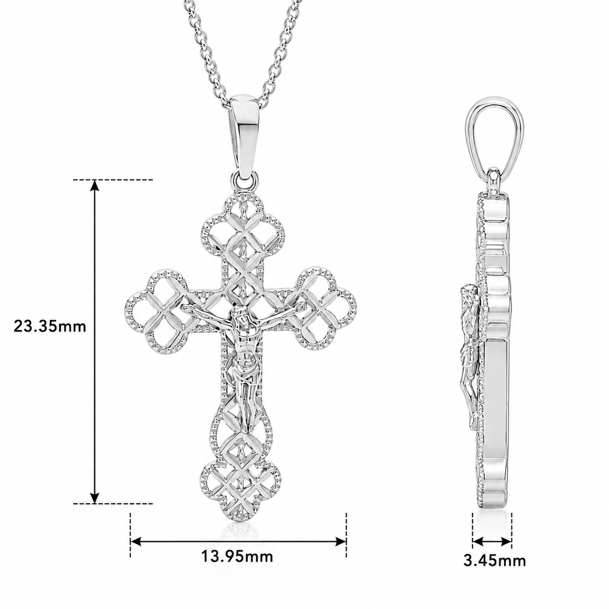 18KT Diamond Cut  White Gold Orthodox Cross Pendant