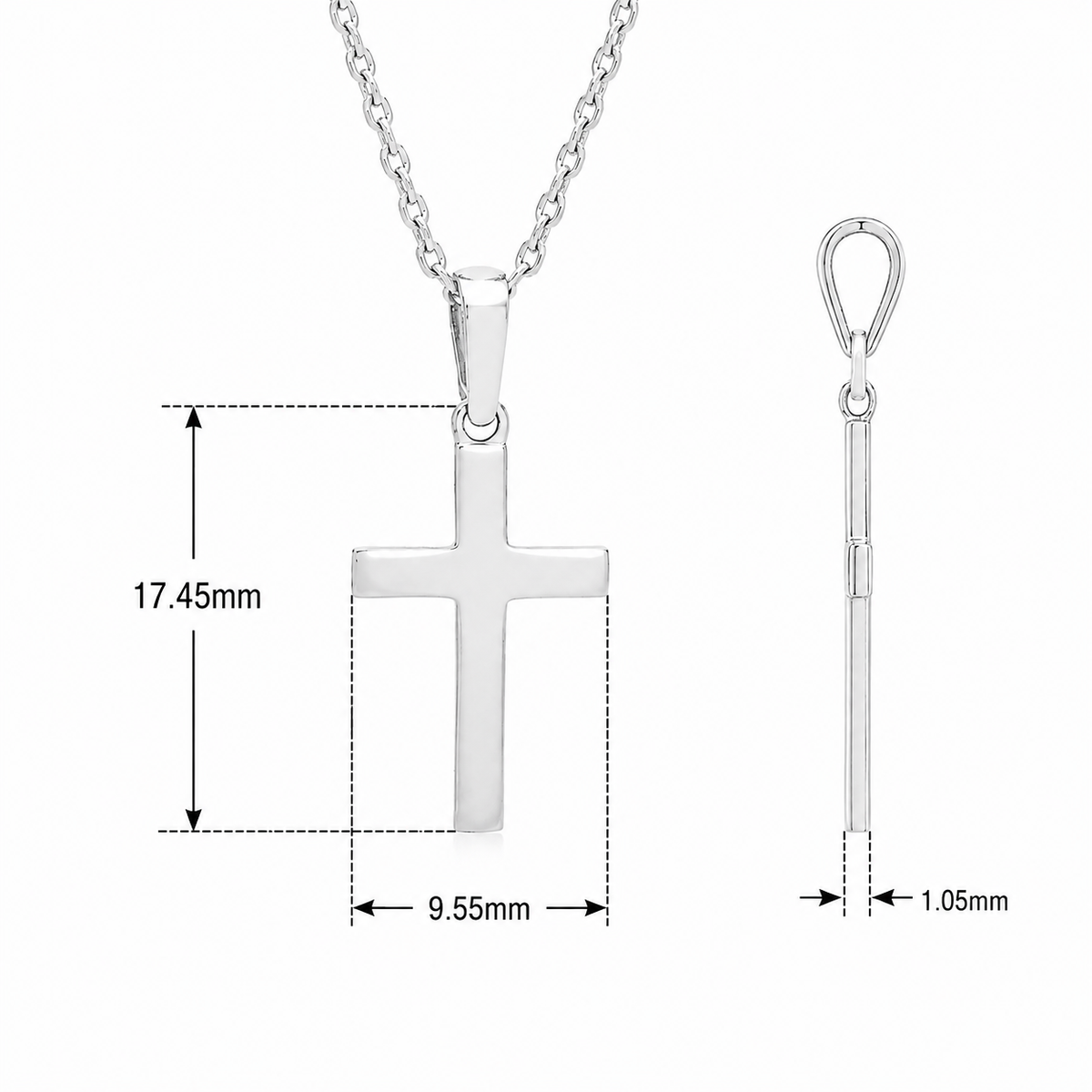 18KT White Gold Flat Shape Cross Pendant