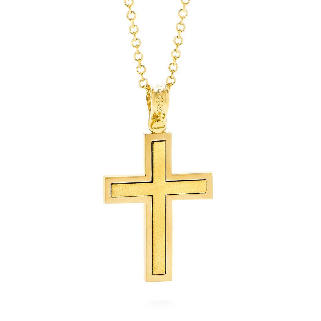 18KT Yellow Gold Shiny & Matt Cross Pendant