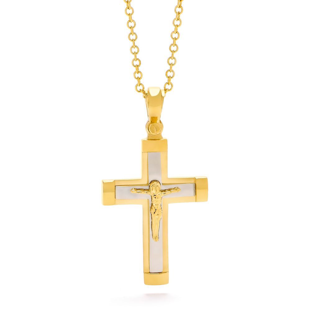 18KT Yellow And White Gold Framed Crucifix