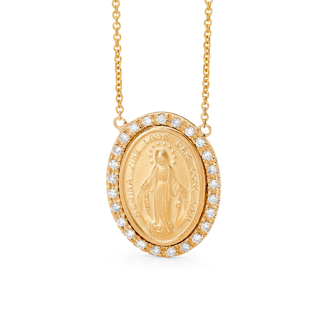 18KT Rose Gold  Lady of Miraculous Diamond Medal Necklace