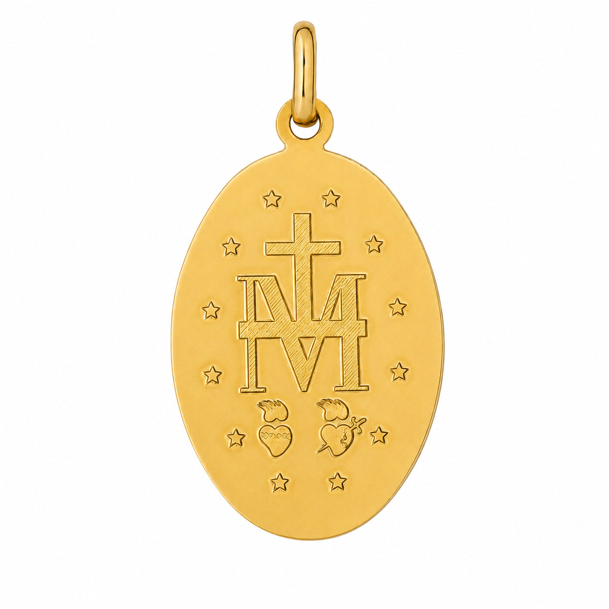 18KT Yellow Gold Our Lady of Miraculous Medal Pendant - Size 17x12mm