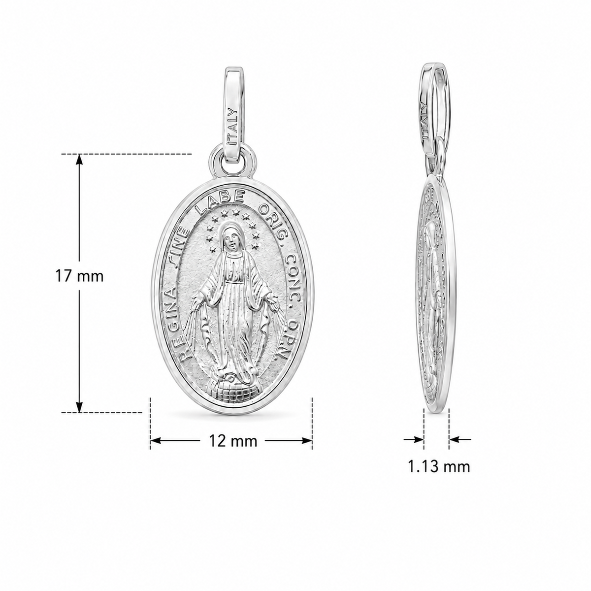 18KT White Gold Our Lady of Miraculous Medal Pendant