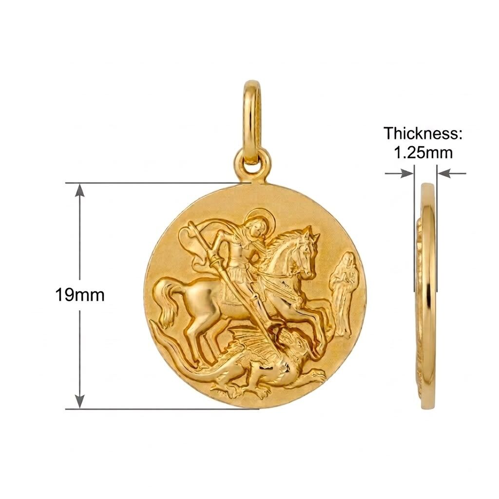18KT Yellow Gold St George Round Medal Pendant