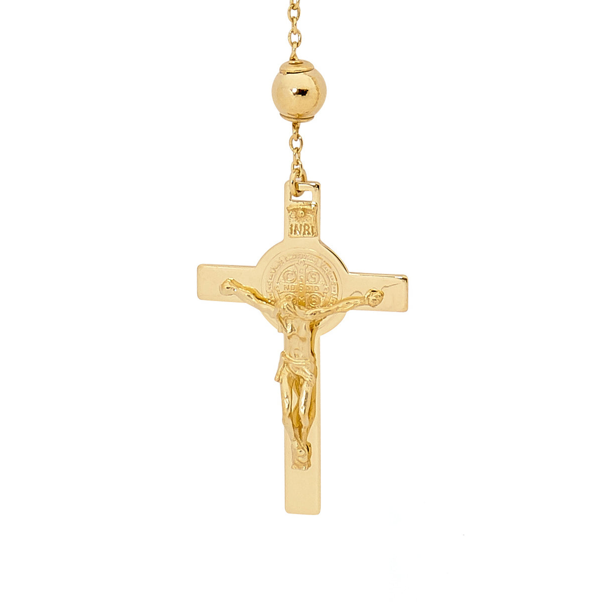 18KT Yellow Gold Plain Rosary Bead Necklace with St. Benedict