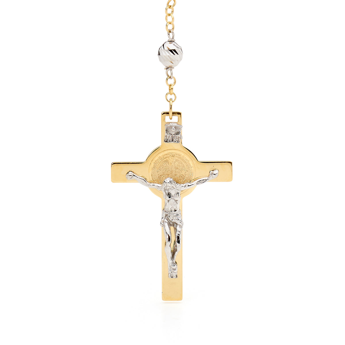 18KT White/Yellow Gold Diamond Cut Rosary Bead Necklace