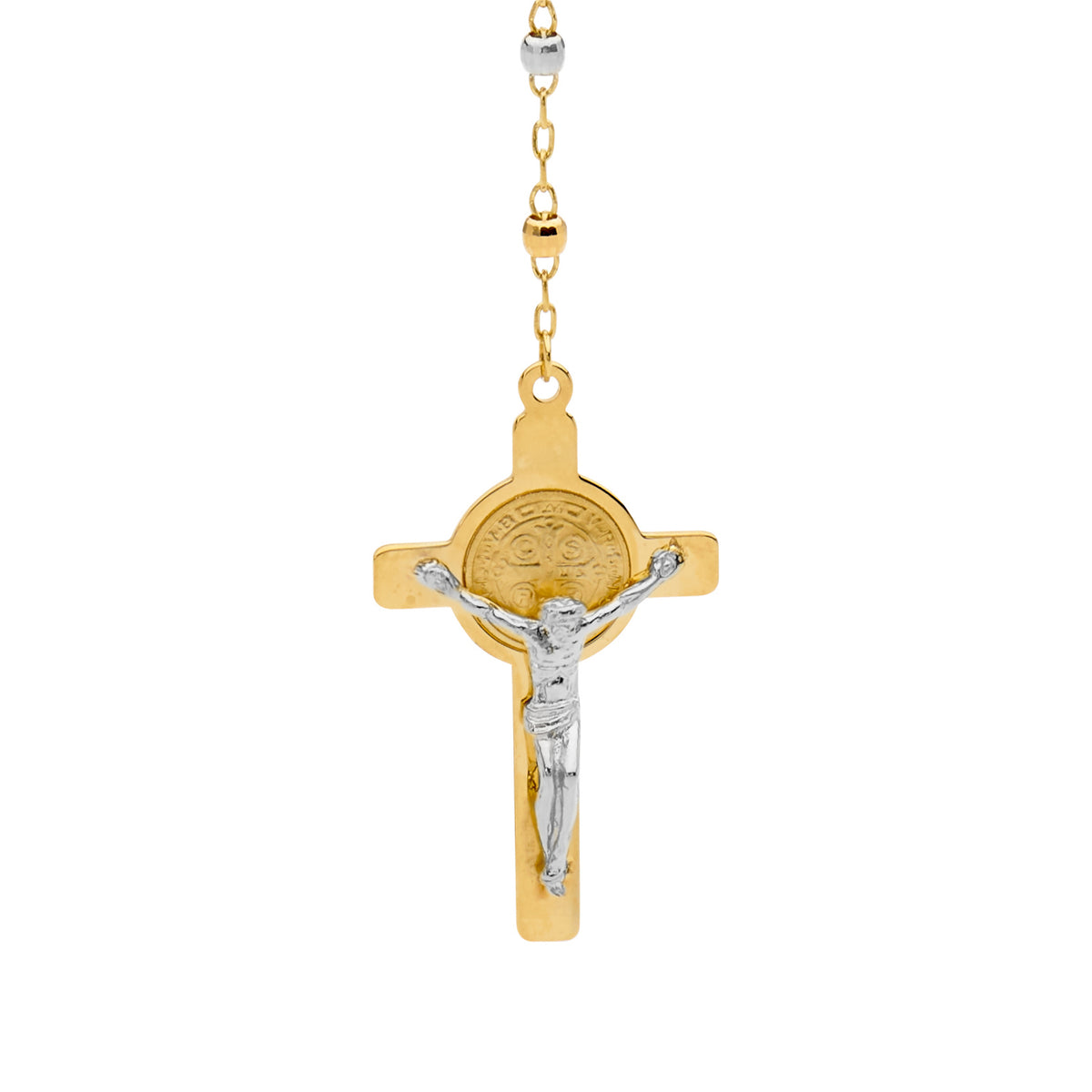 18KT Yellow & White Gold Diamond Cut Rosary Bead Necklace