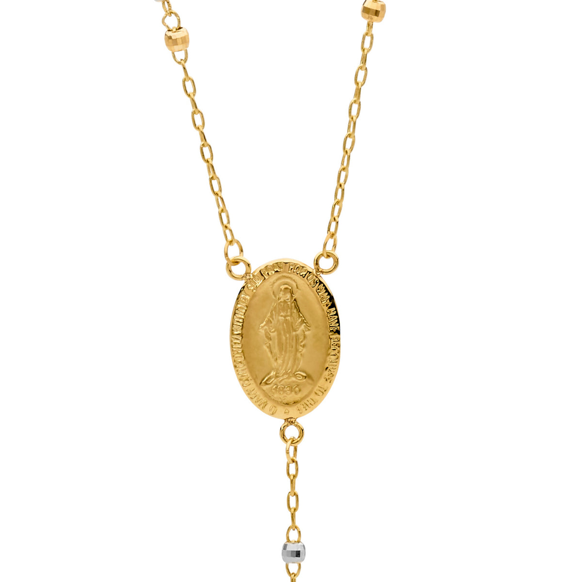 18KT Yellow & White Gold Diamond Cut Rosary Bead Necklace