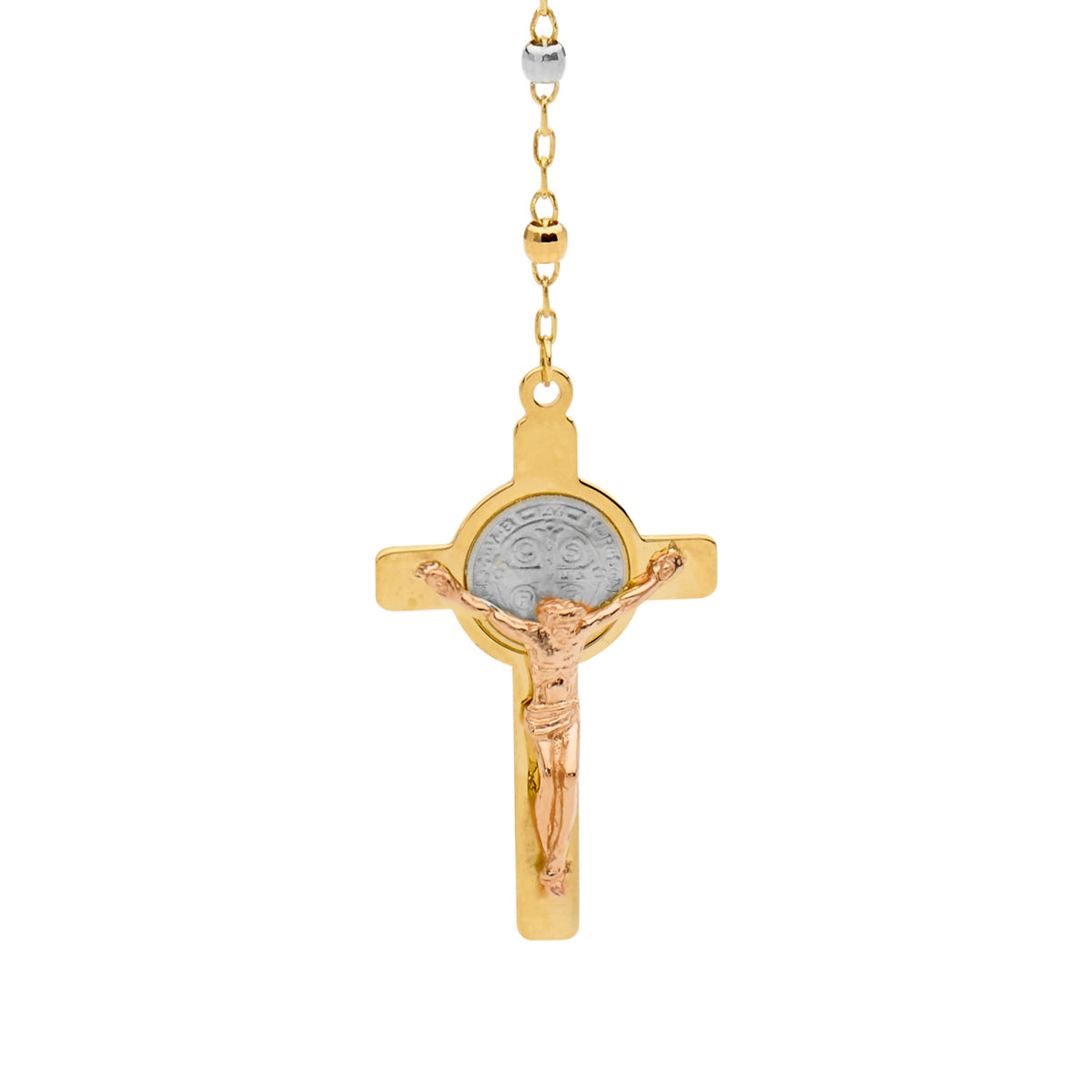 18KT Yellow/White/Rose Gold Diamond Cut Rosary Bead Necklace