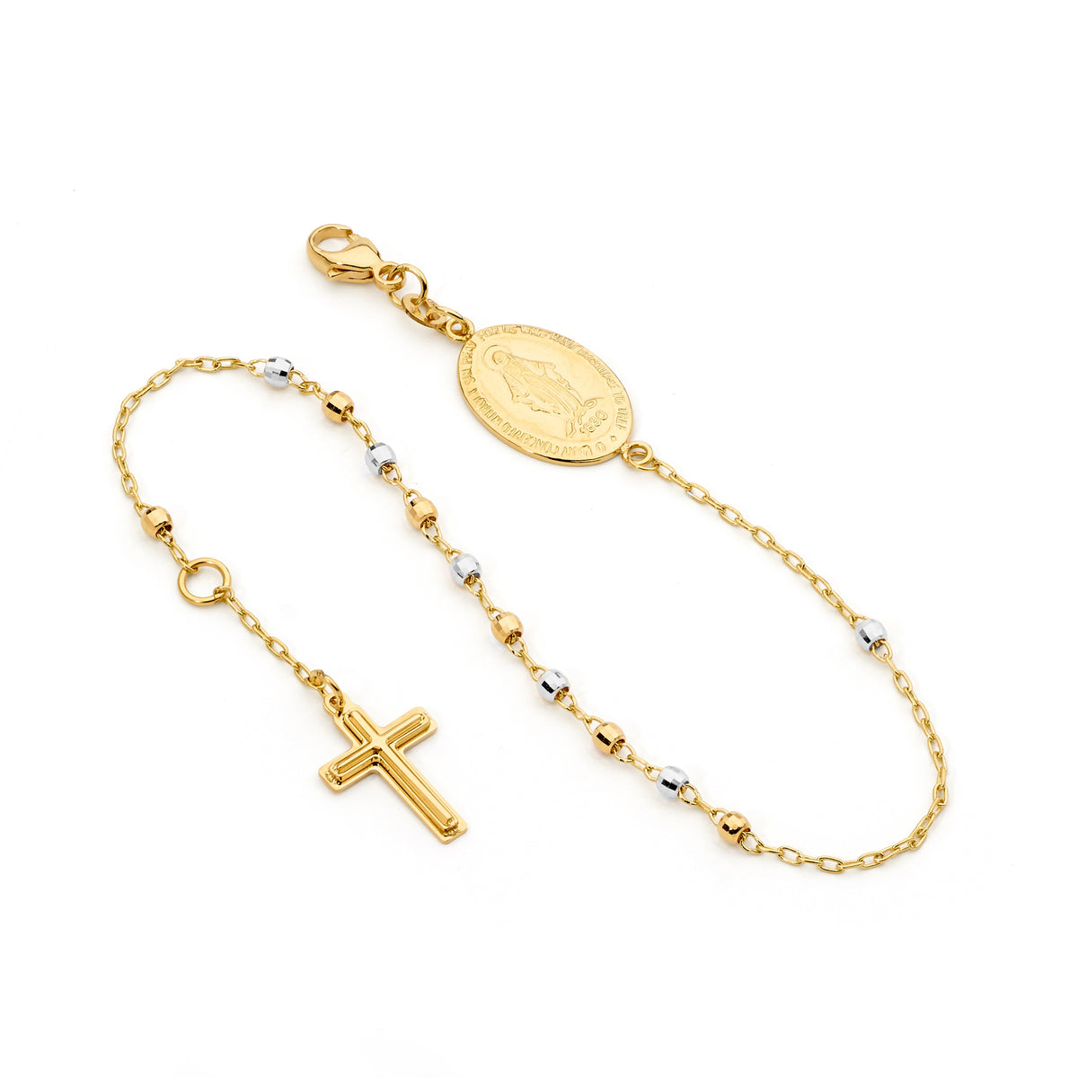 18KT Yellow & White Gold Diamond Cut Rosary Bracelet