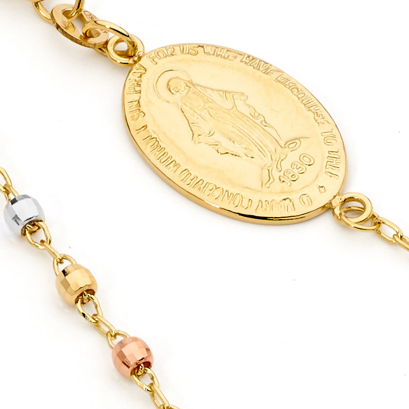 18KT Yellow, White & Rose Gold Diamond Cut Rosary Bracelet