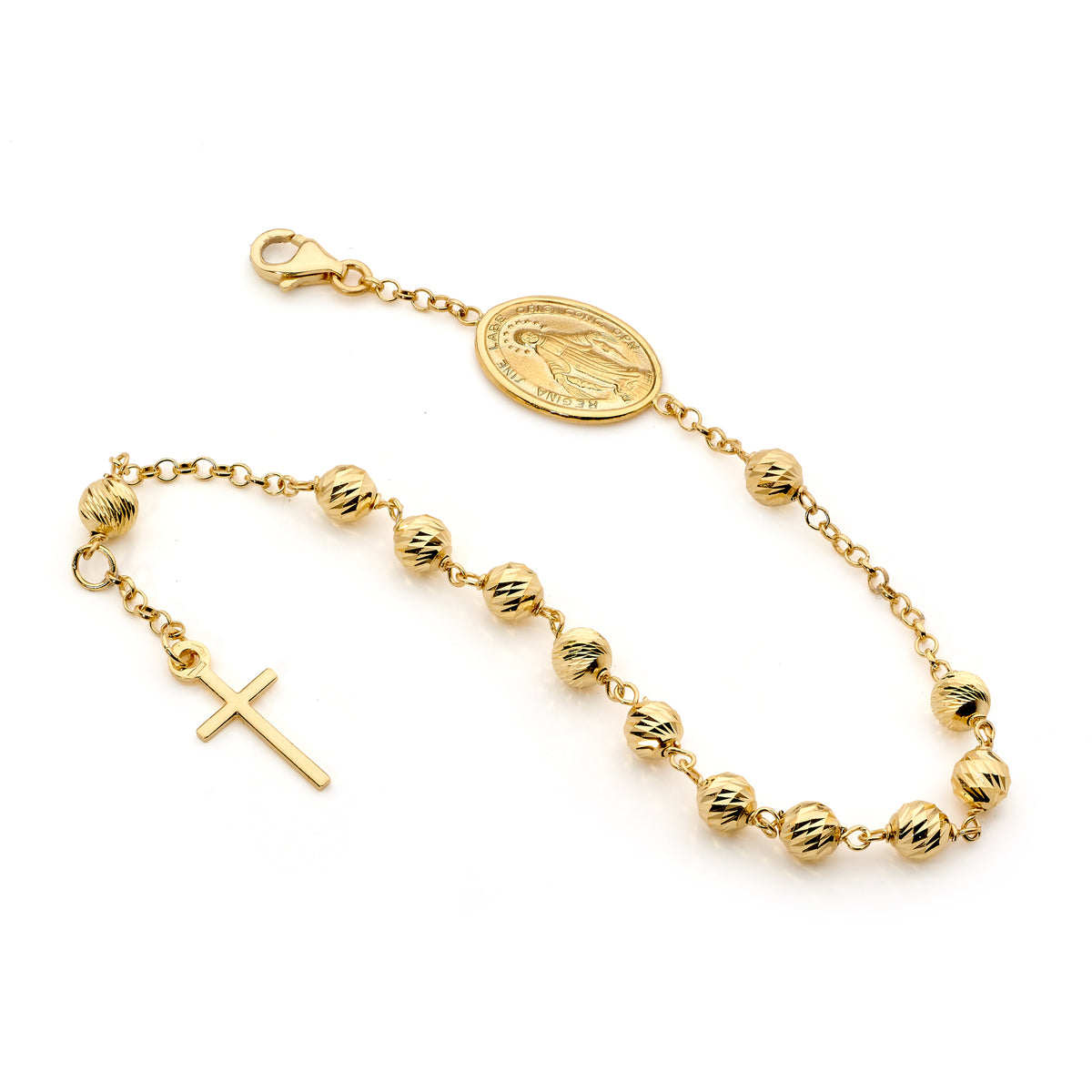 18KT Yellow Gold Diamond Cut Rosary Bracelet