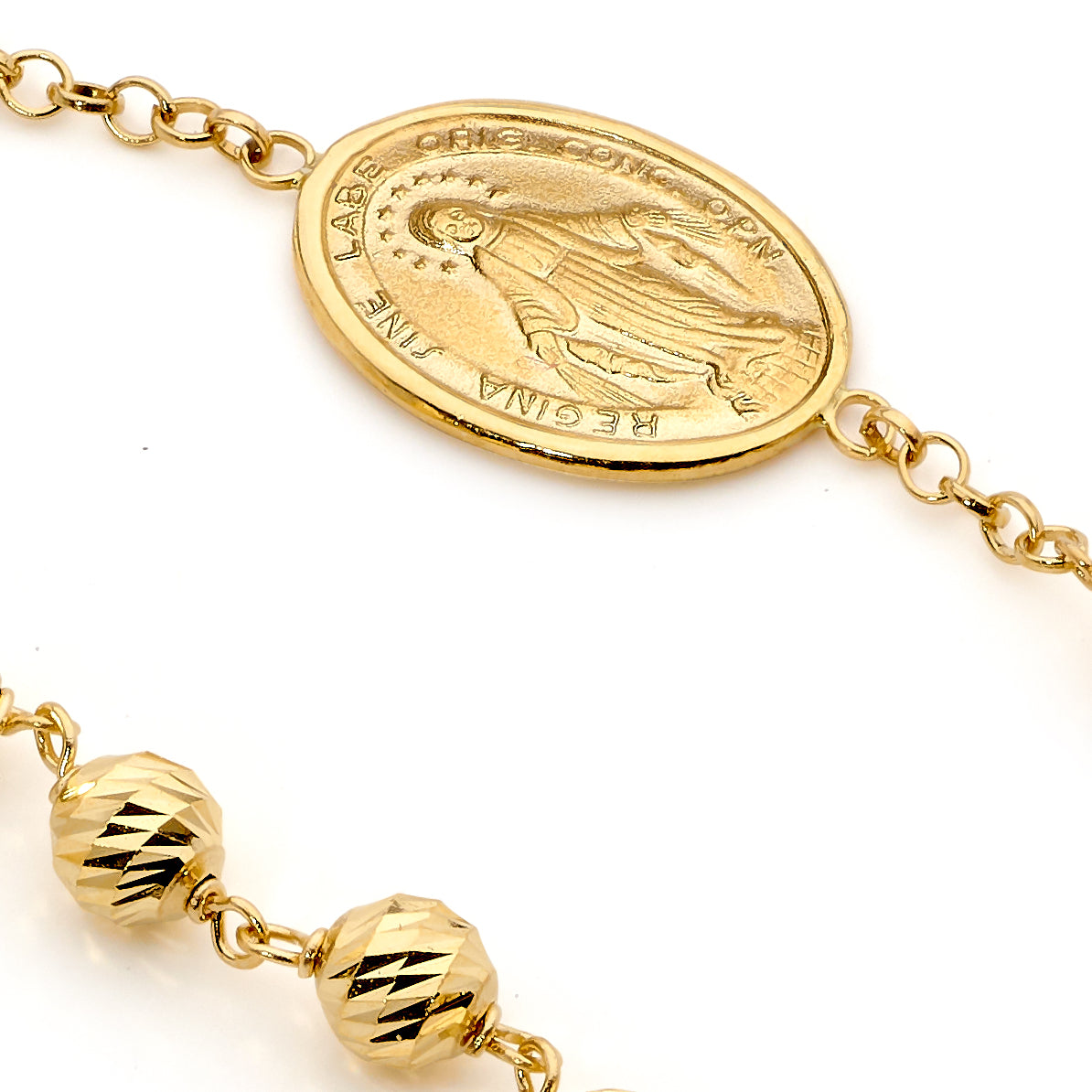18KT Yellow Gold Diamond Cut Rosary Bracelet