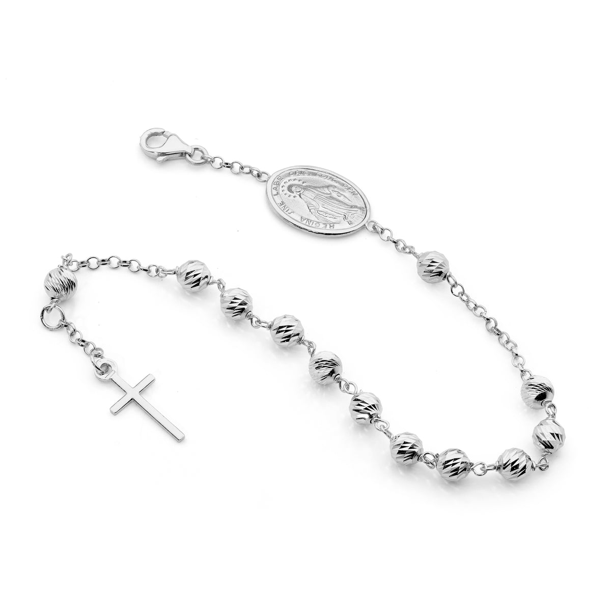 18KT White Gold Diamond Cut Rosary Brcaelet