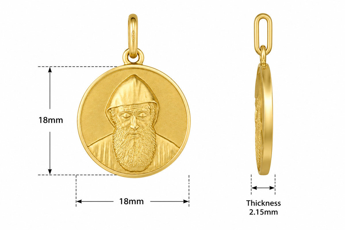 18KT Yellow Gold St Charbel Round Medal Pendant