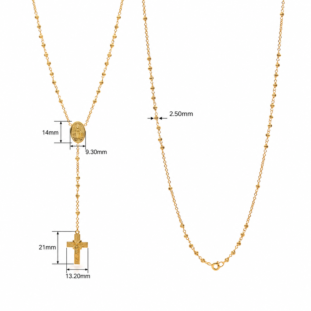 9KT Yellow Gold Rosary Bead Necklace