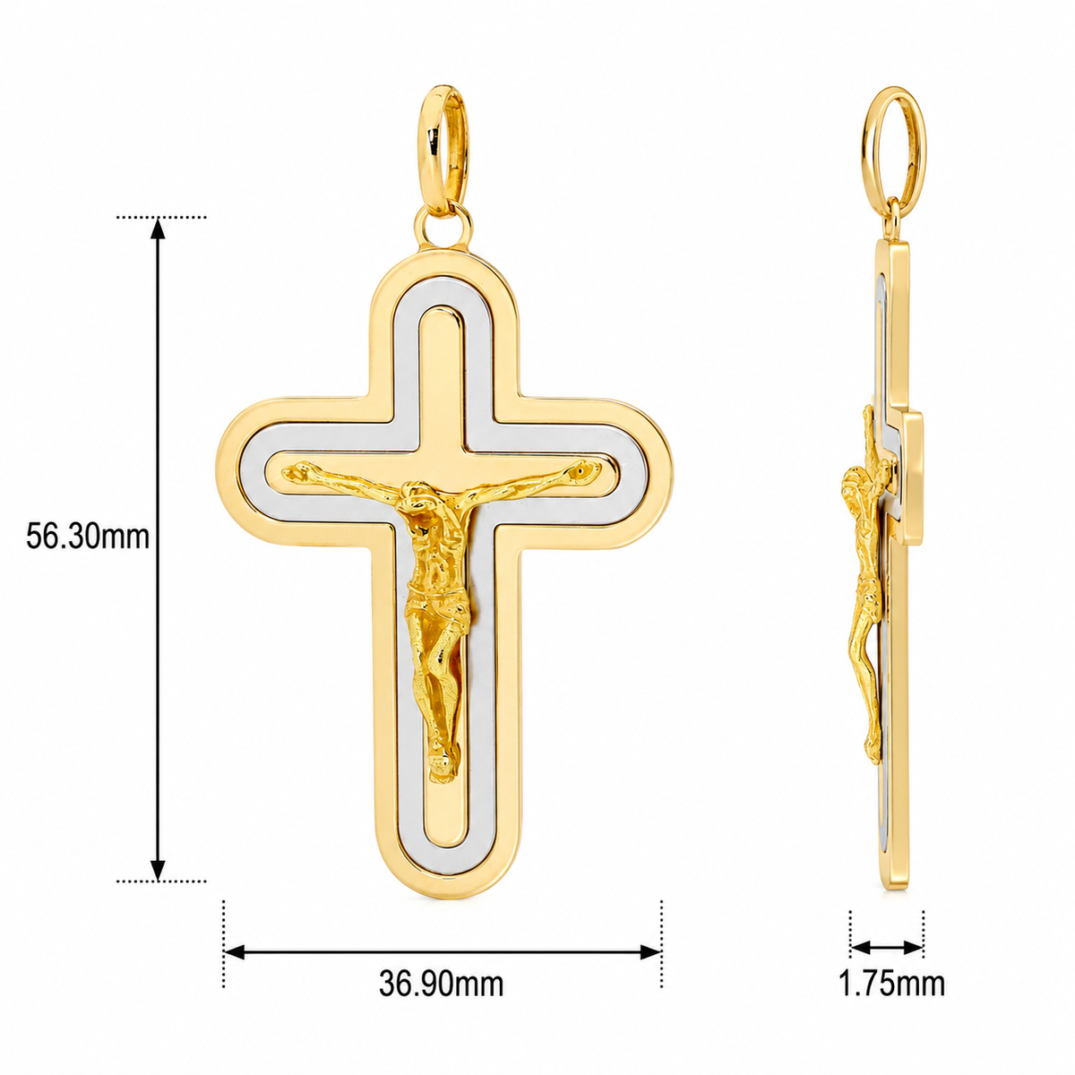18KT Yellow And White Gold Rounded Ends Crucifix
