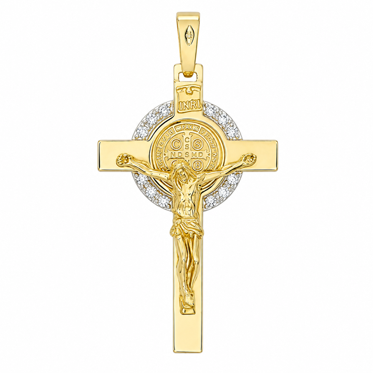 9KT Yellow And White Gold Saint Benedict Cross Pendant