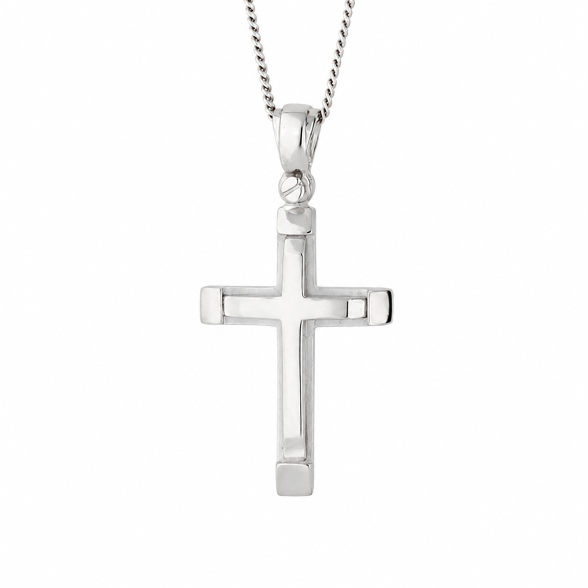 9KT White Gold Cross Pendant With Shiny And Laser Matte Finish